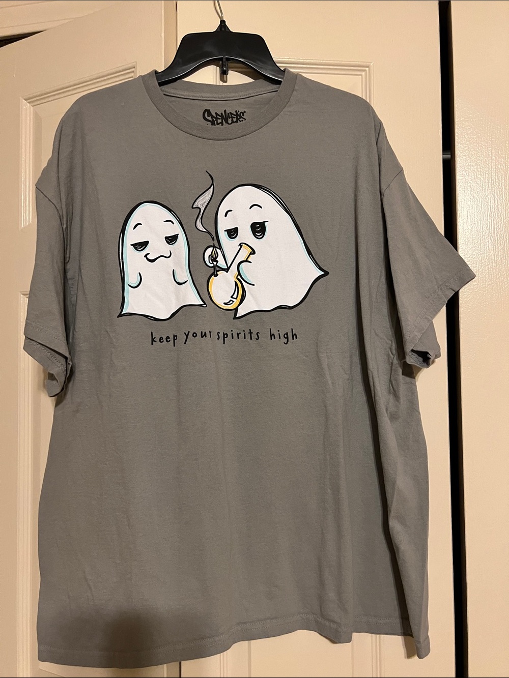 Spencer's Gray Graphic Tee with White and Teal Ghosts